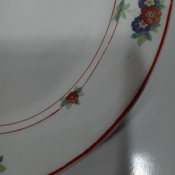 O.P. Co Syracuse China Canterbury Oval Serving Platter Floral Red Trim Vintage - Picture 3 of 13